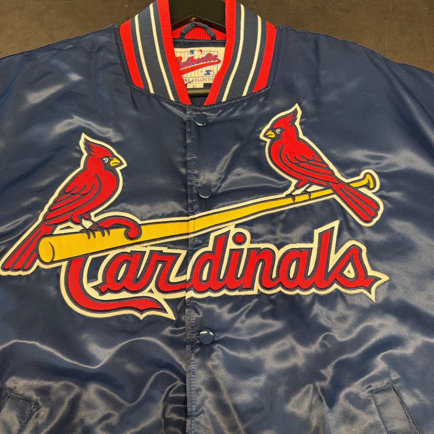 Vintage 90s Starter St. Louis Cardinals Bomber Satin Jacket XL MLB Baseball Puff