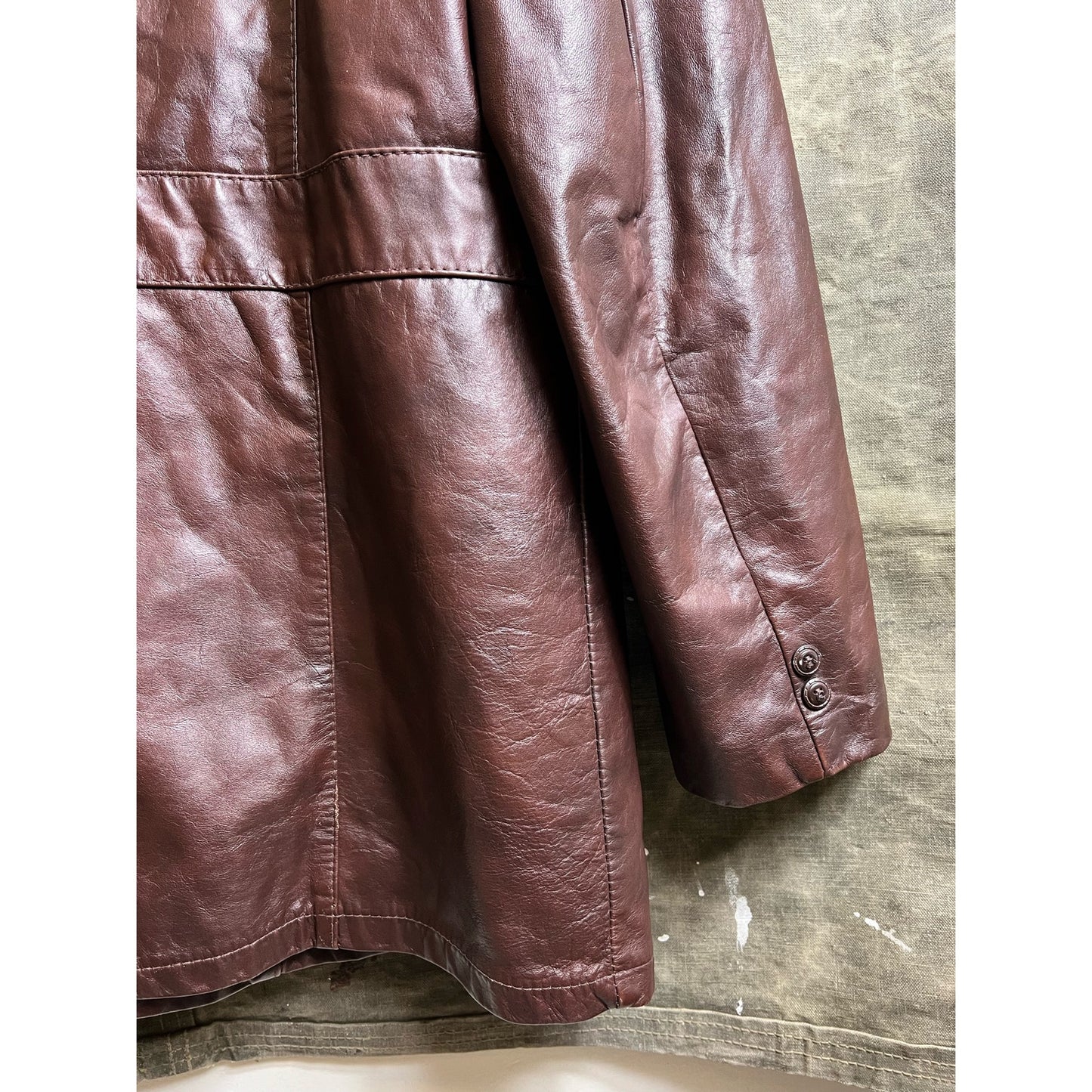 Vintage 1960s Sears Leather Shop Brown Lined Leather Trench Coat Jacket Large