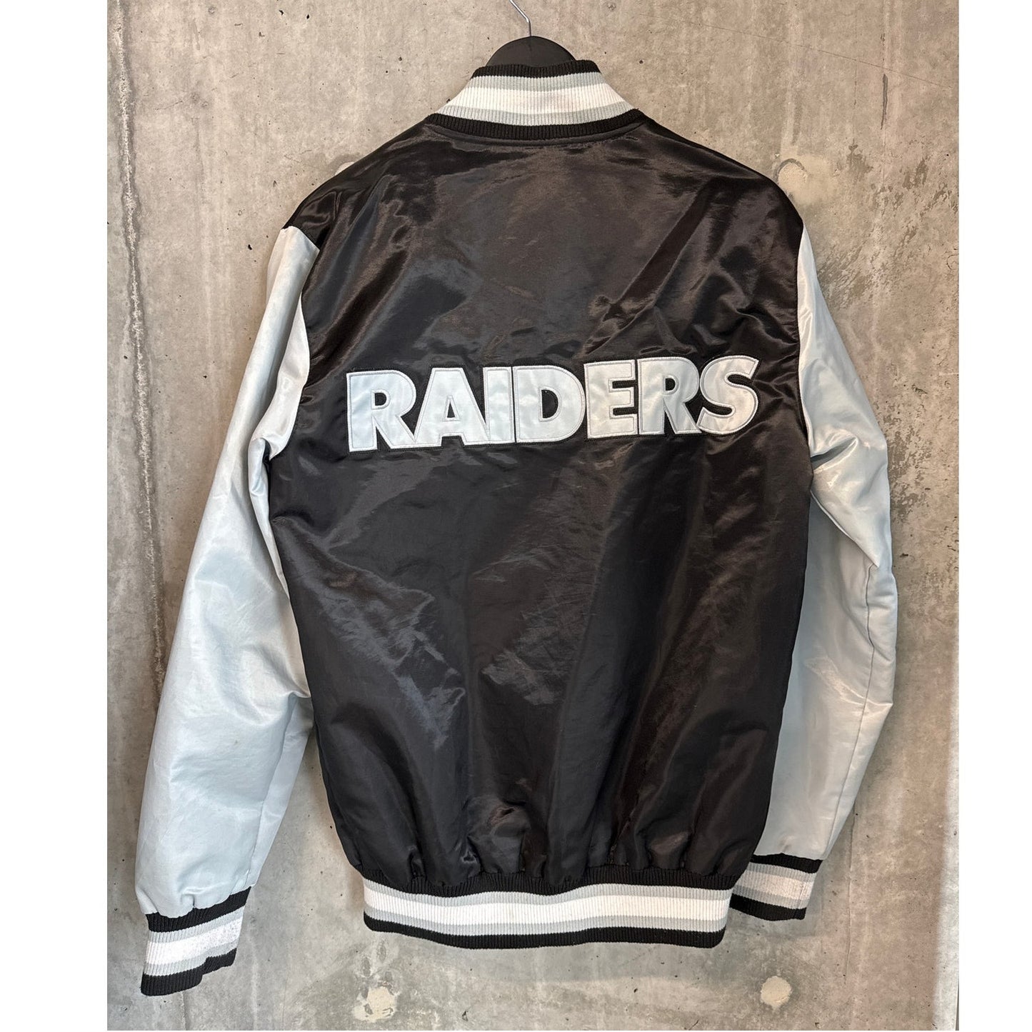 Vintage Raiders Starter Satin Jacket NFL Bomber Coat Size Small Mens Black