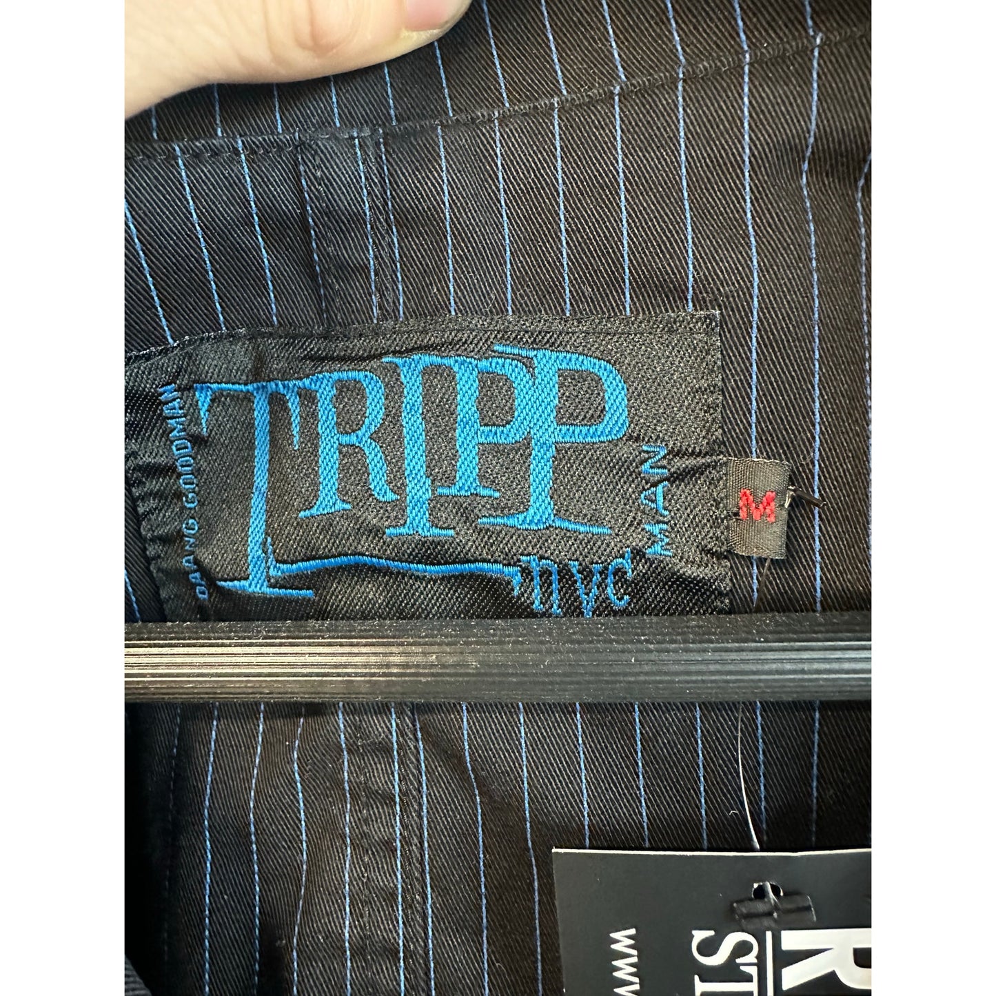 Tripp NYC Y2K Men’s M Pinstriped Black 3-Button Blazer Jacket Goth Emo Coatagin