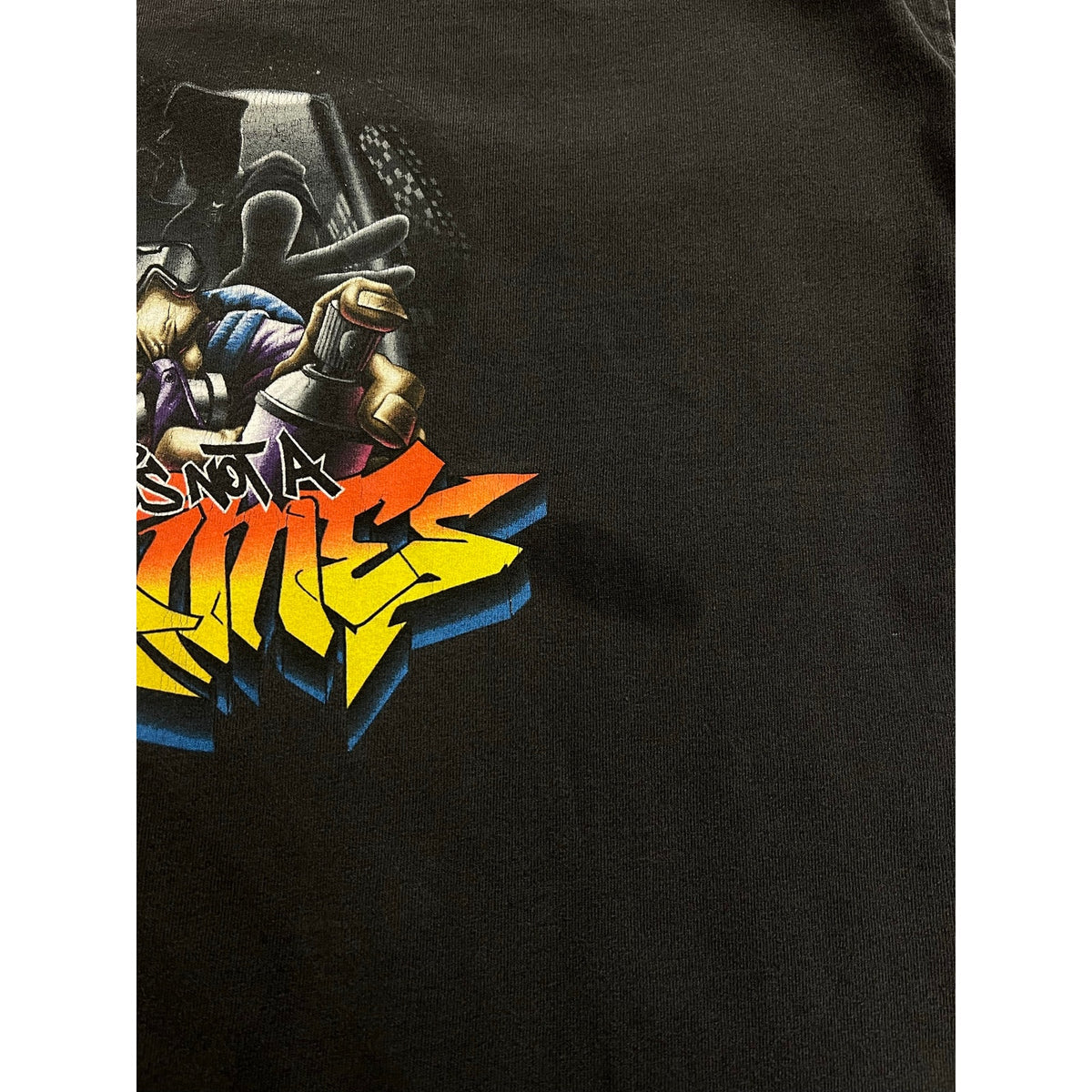 Vintage Art Is Not A Crimes Graffiti Men's Black Tee Size Large