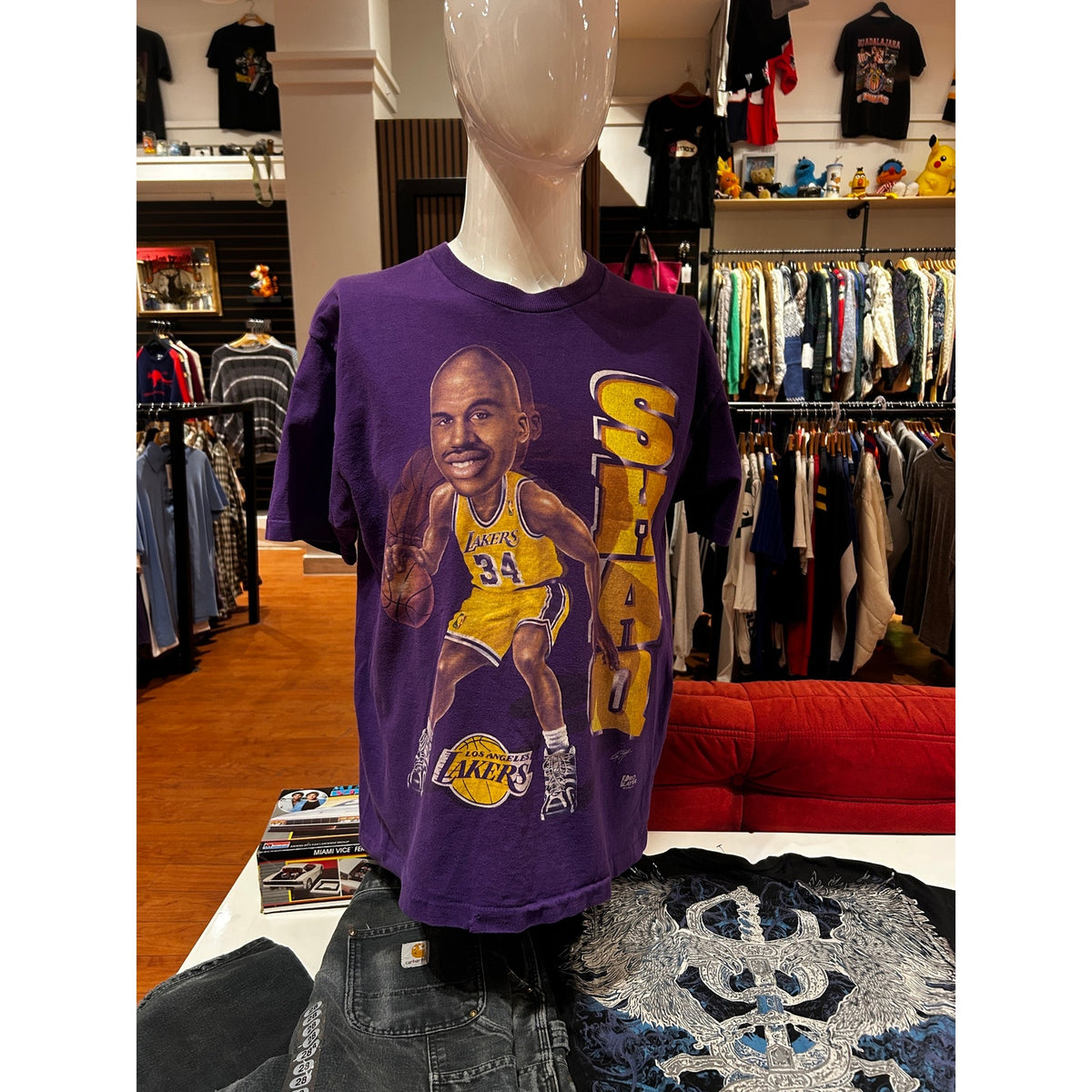 Vintage 90s SHAQ O Neal LA Lakers Purple Basketball Tee Size Large