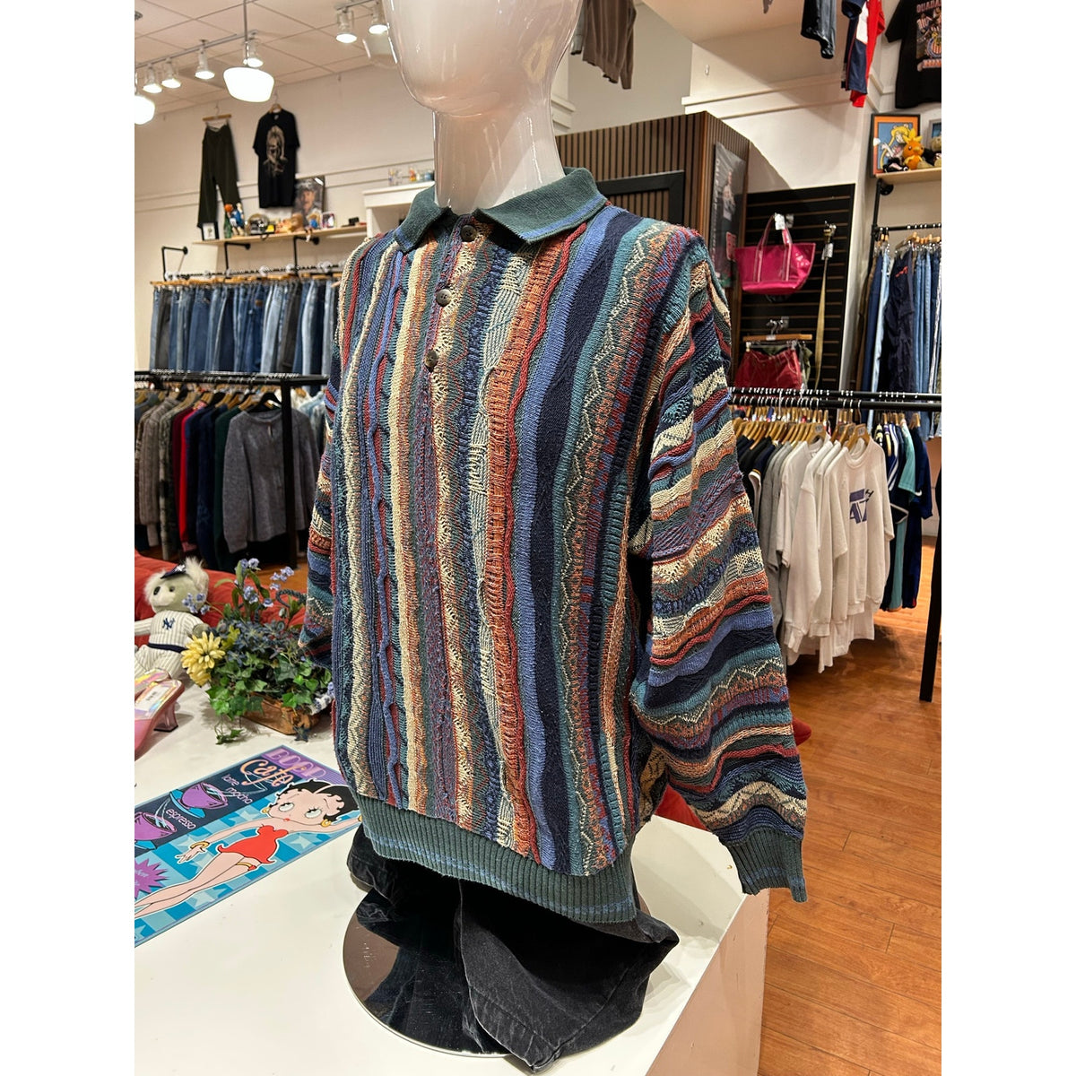 Alfani Knit Polo Biggie Smalls Hip Hop Style Sweater Multi color Size XL