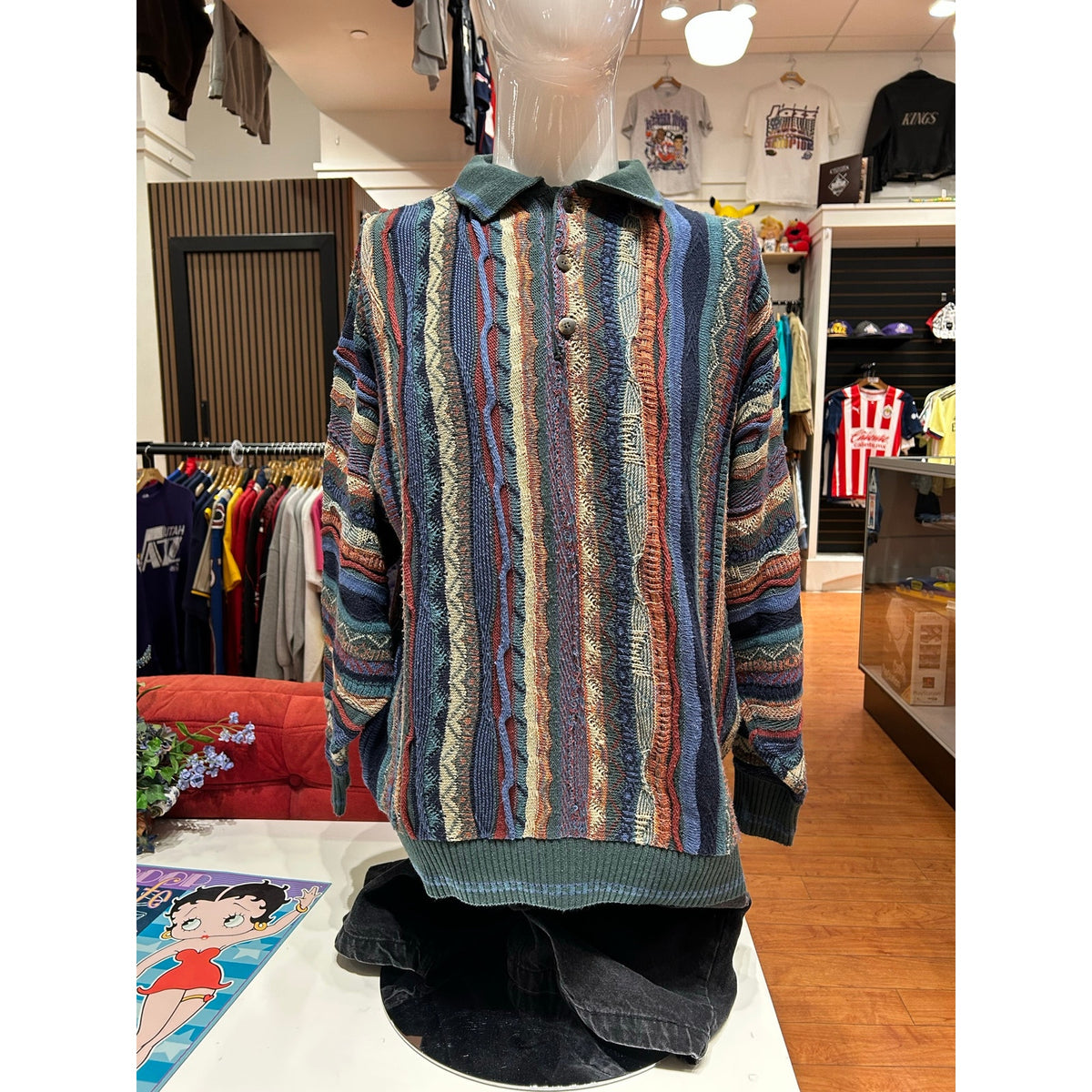 Alfani Knit Polo Biggie Smalls Hip Hop Style Sweater Multi color Size XL