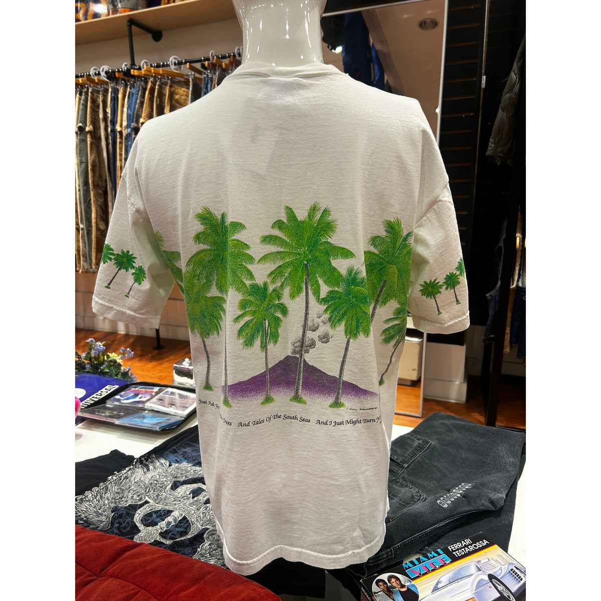 1985 Vintage Jimmy Buffet White Palm Trees Shirt Size XL