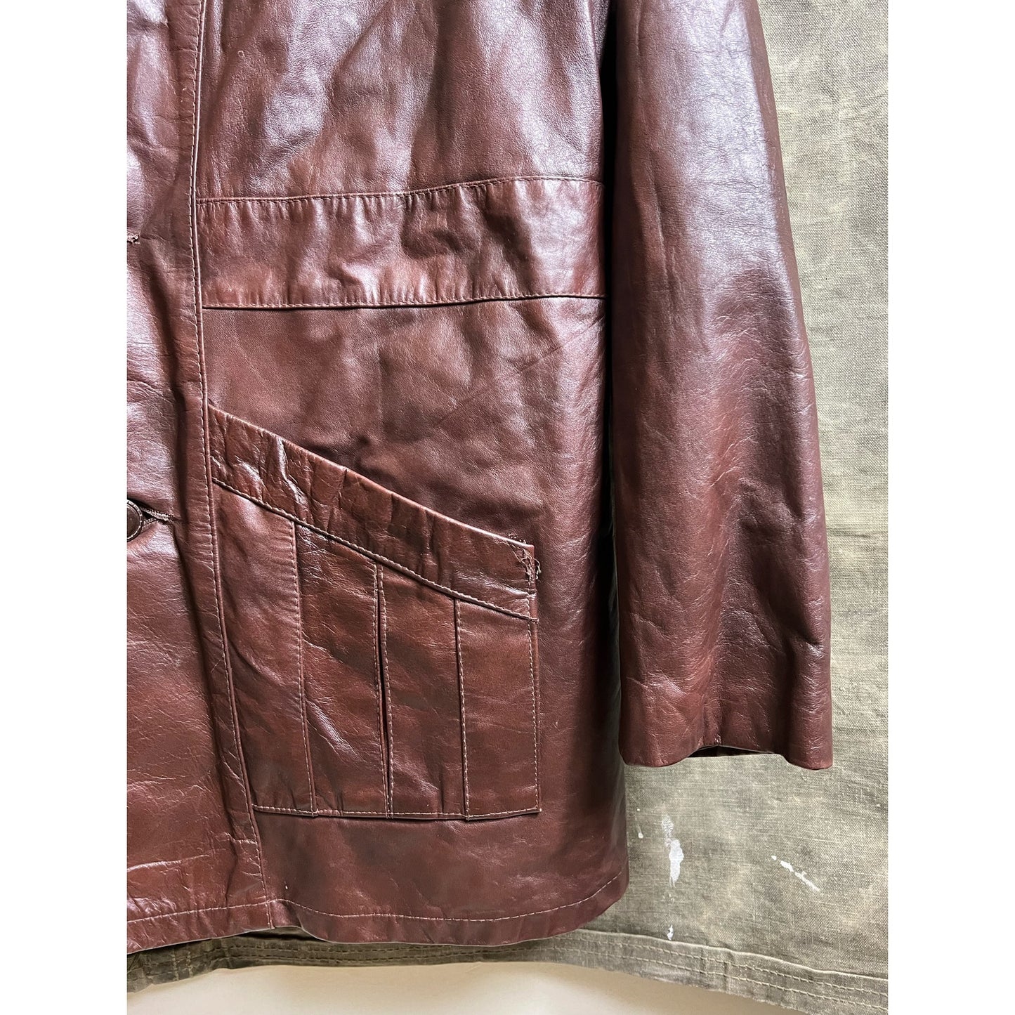 Vintage 1960s Sears Leather Shop Brown Lined Leather Trench Coat Jacket Large