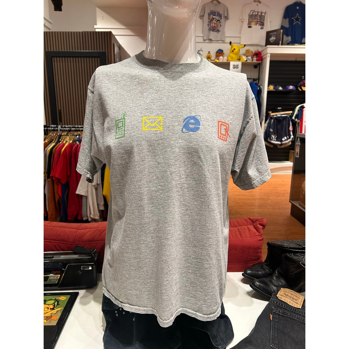 Vintage Microsoft Windows Powered Icon 2000s Gray Shirt Size XL
