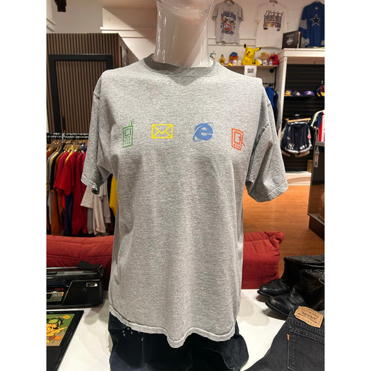 Vintage Microsoft Windows Powered Icon 2000s Gray Shirt Size XL