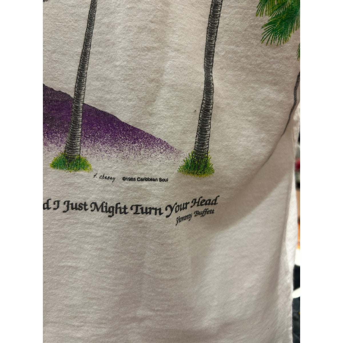 1985 Vintage Jimmy Buffet White Palm Trees Shirt Size XL