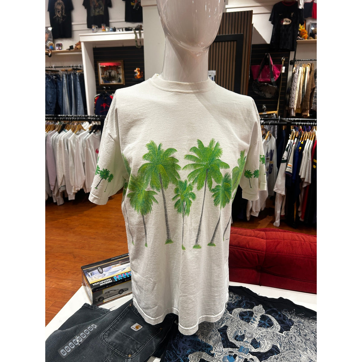 1985 Vintage Jimmy Buffet White Palm Trees Shirt Size XL
