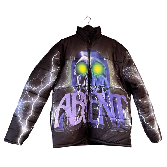 Absent x Half Evil Puffer Jacket Size Medium Graphic Skull Print Oversized