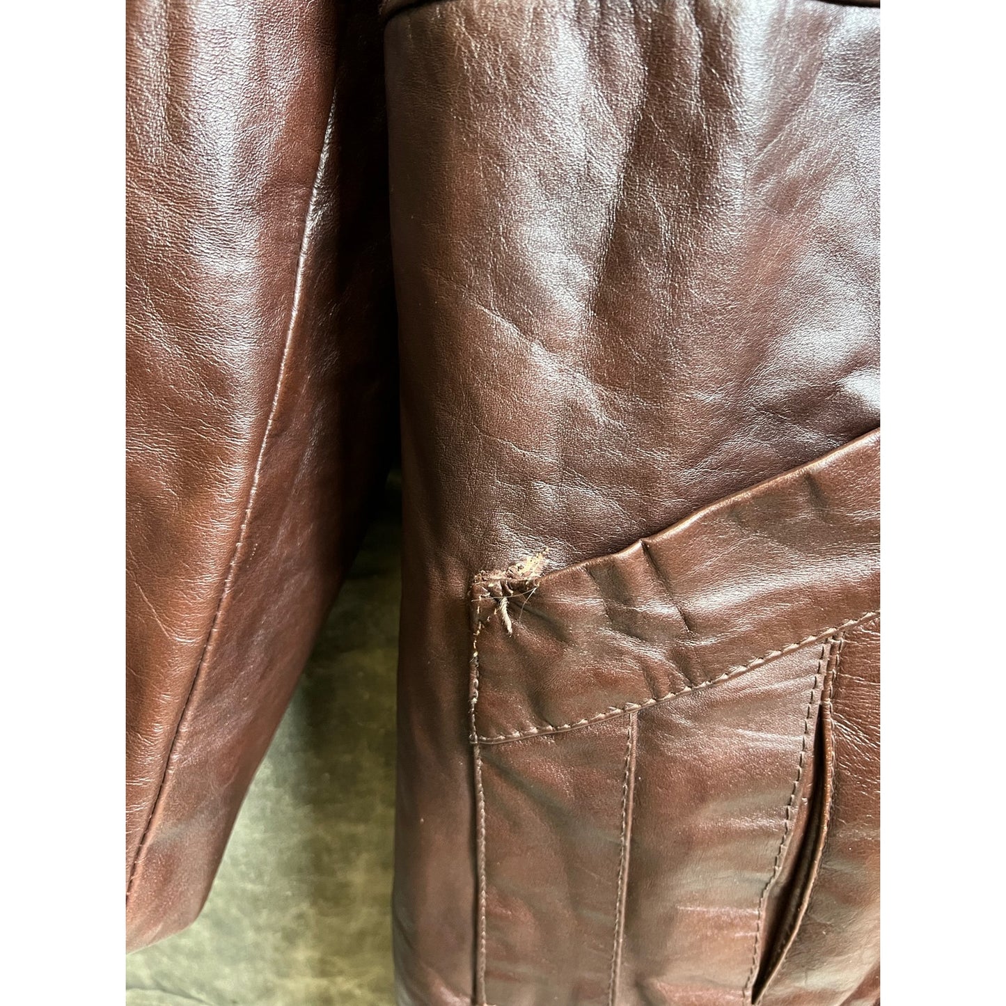 Vintage 1960s Sears Leather Shop Brown Lined Leather Trench Coat Jacket Large