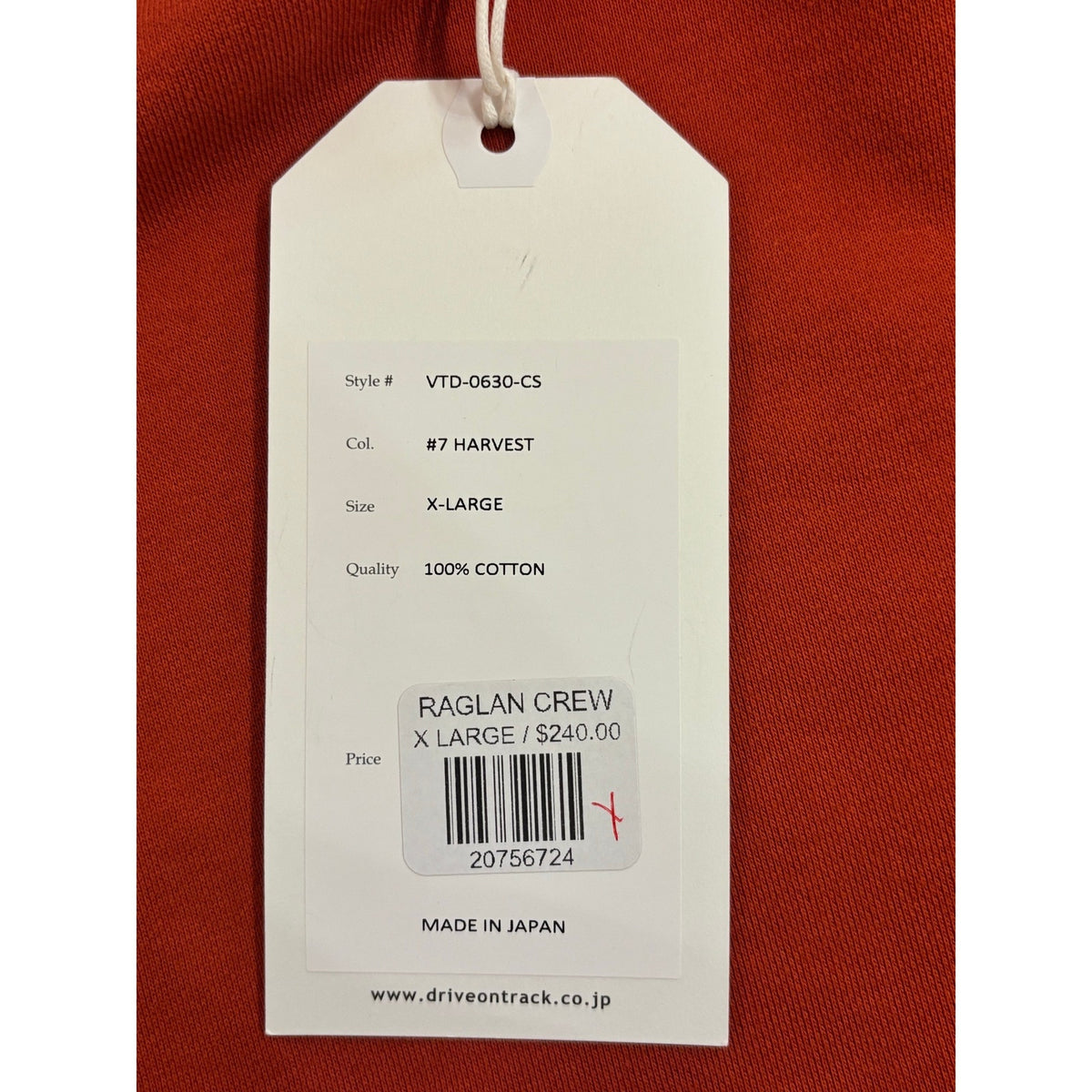 A VONTADE Raglan Sweatshirt in #7 Harvest Blood Orange Color Size XL