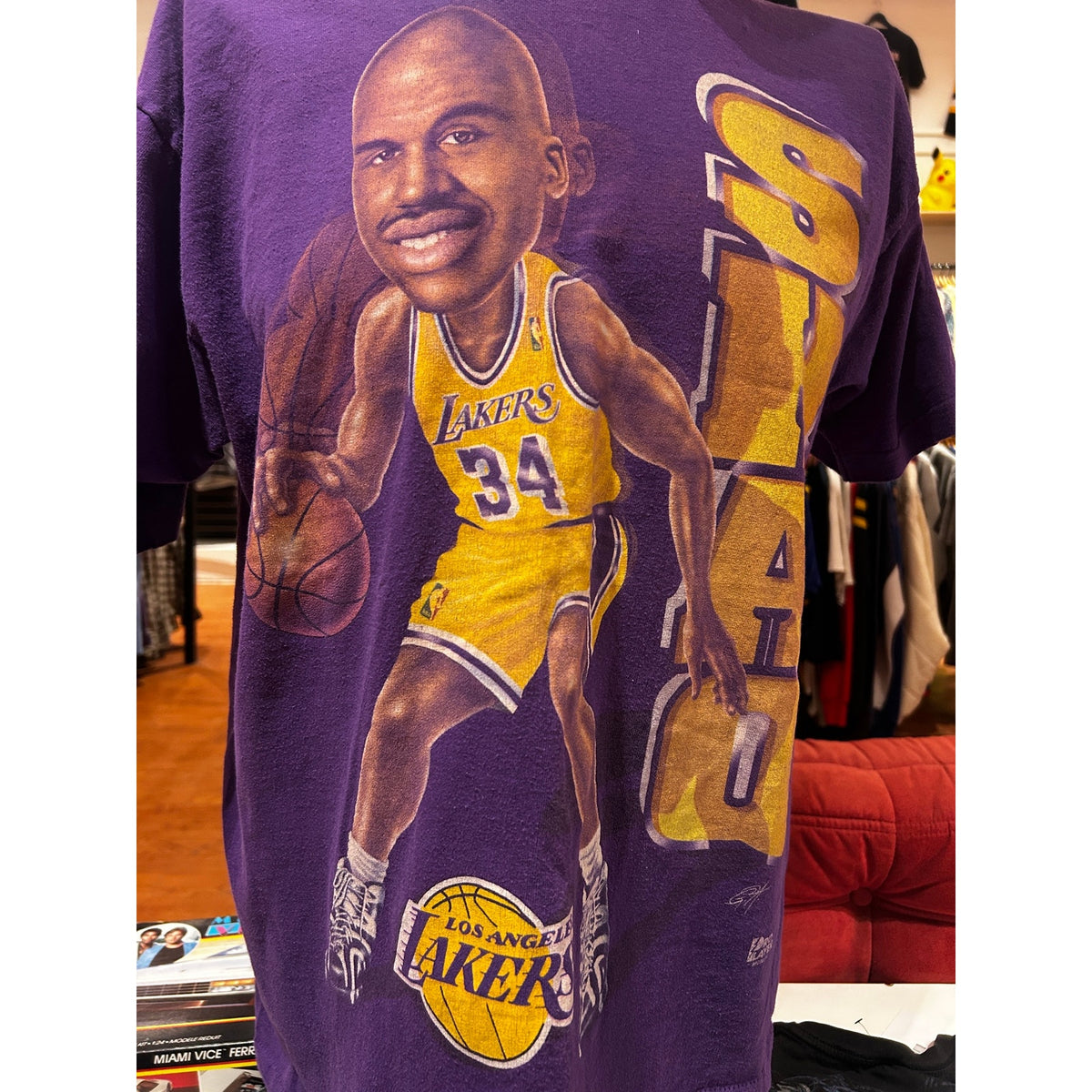 Vintage 90s SHAQ O Neal LA Lakers Purple Basketball Tee Size Large