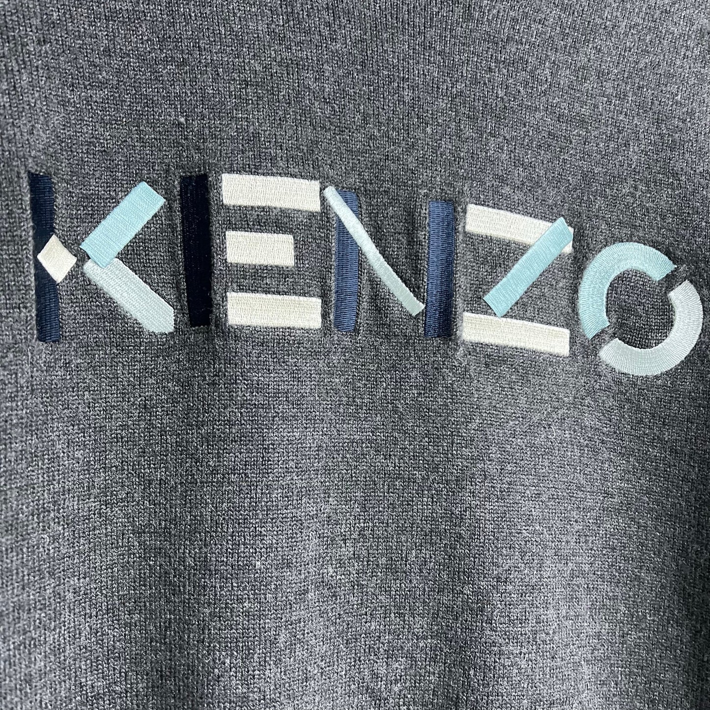 Kenzo Multicolor Classic Logo Sweater Gray 100% Wool Fits Medium