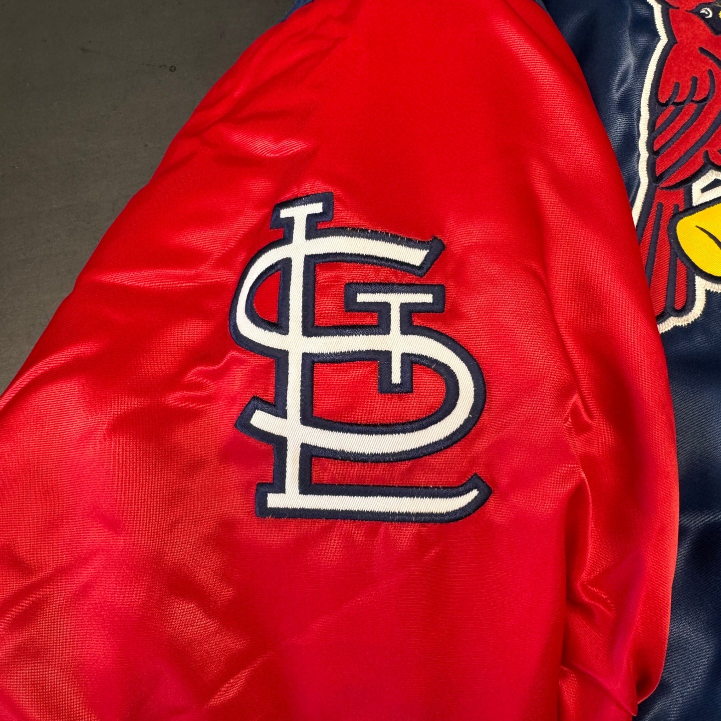 Vintage 90s Starter St. Louis Cardinals Bomber Satin Jacket XL MLB Baseball Puff