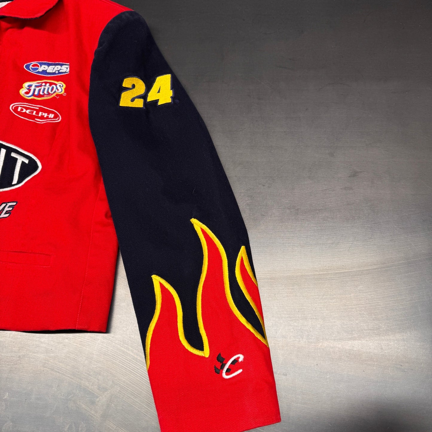 1990s NASCAR Dupont Dale 24 Flames Racing Jacket WOMENS Cropped Large