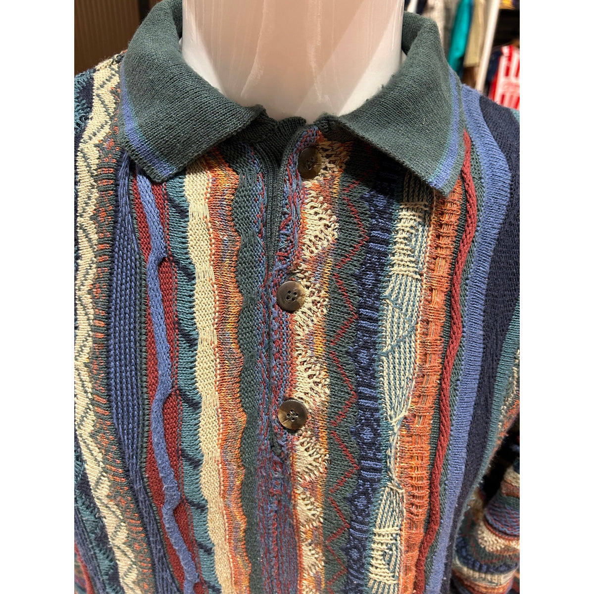 Alfani Knit Polo Biggie Smalls Hip Hop Style Sweater Multi color Size XL