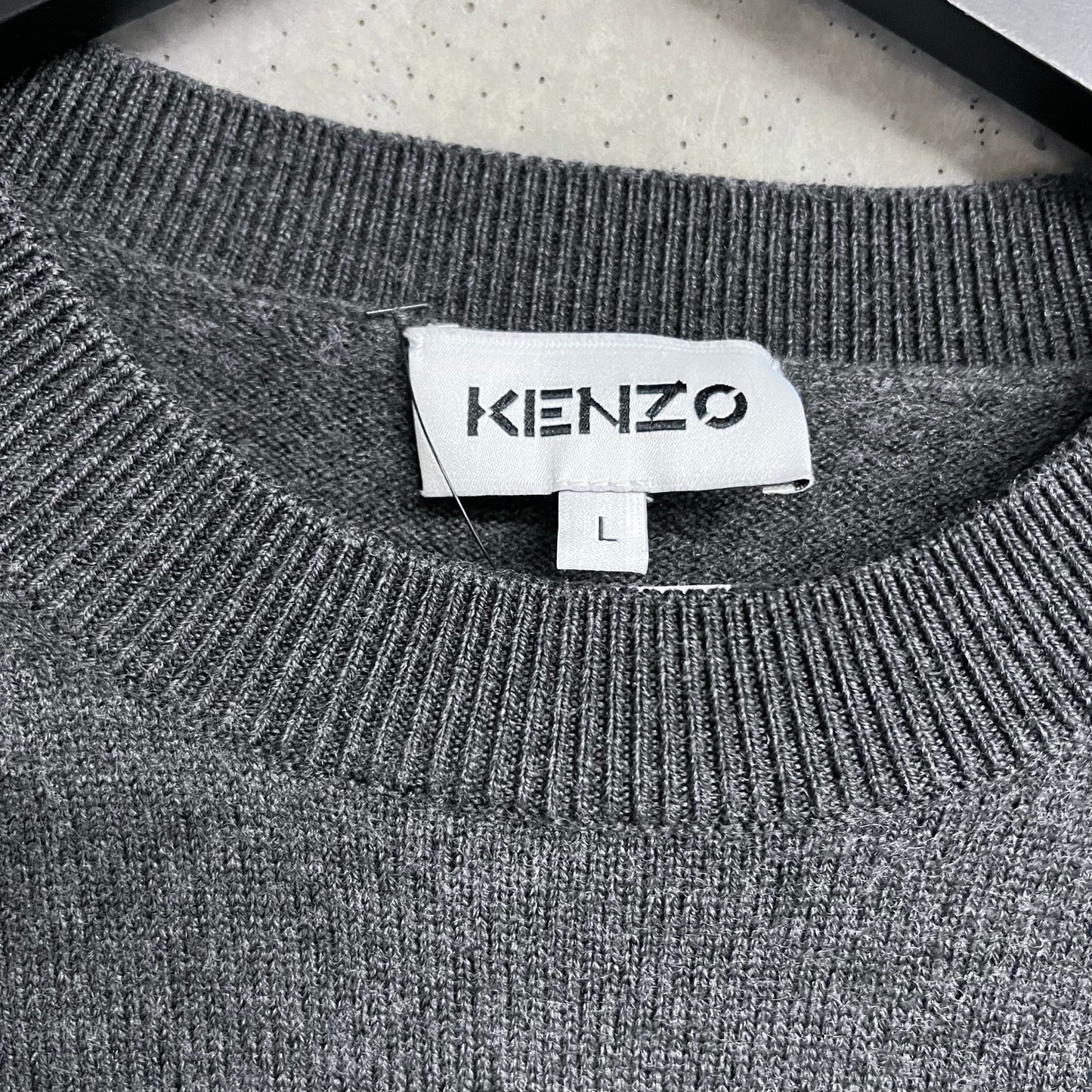 Kenzo Multicolor Classic Logo Sweater Gray 100% Wool Fits Medium