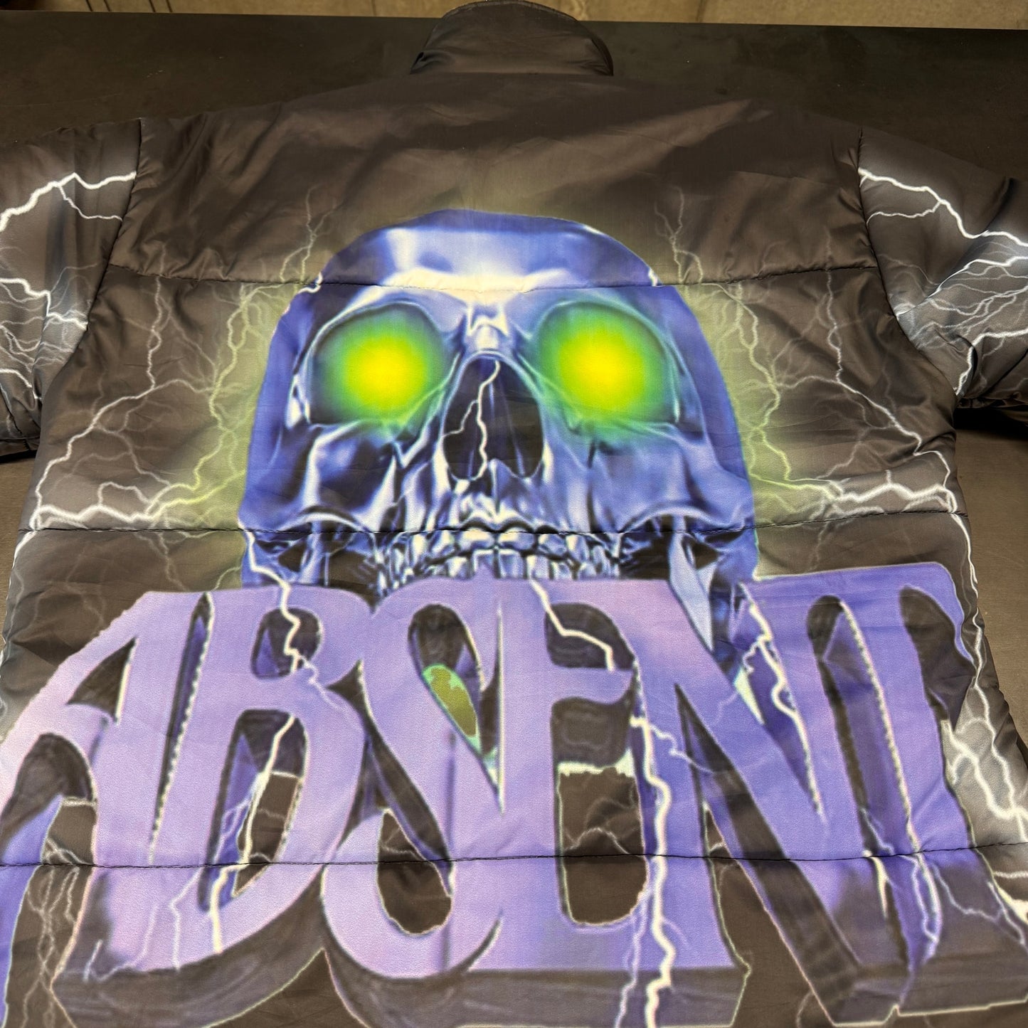 Absent x Half Evil Puffer Jacket Size Medium Graphic Skull Print Oversized