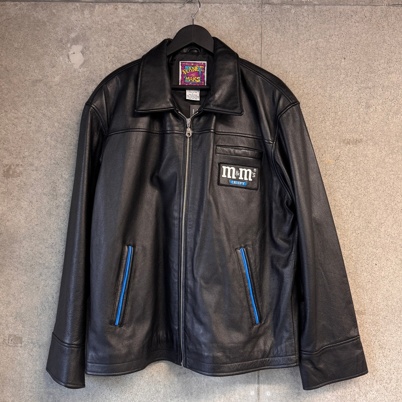 Vintage 1999 M&M Planet Mars Leather Jacket Black Racing Large