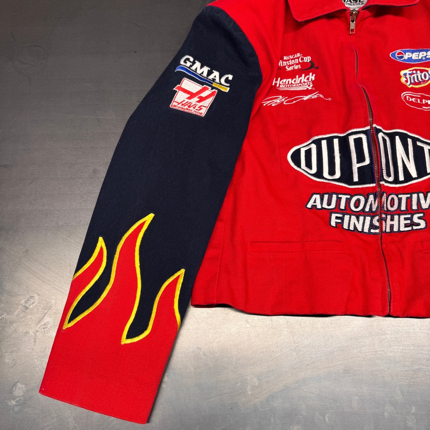 1990s NASCAR Dupont Dale 24 Flames Racing Jacket WOMENS Cropped Large