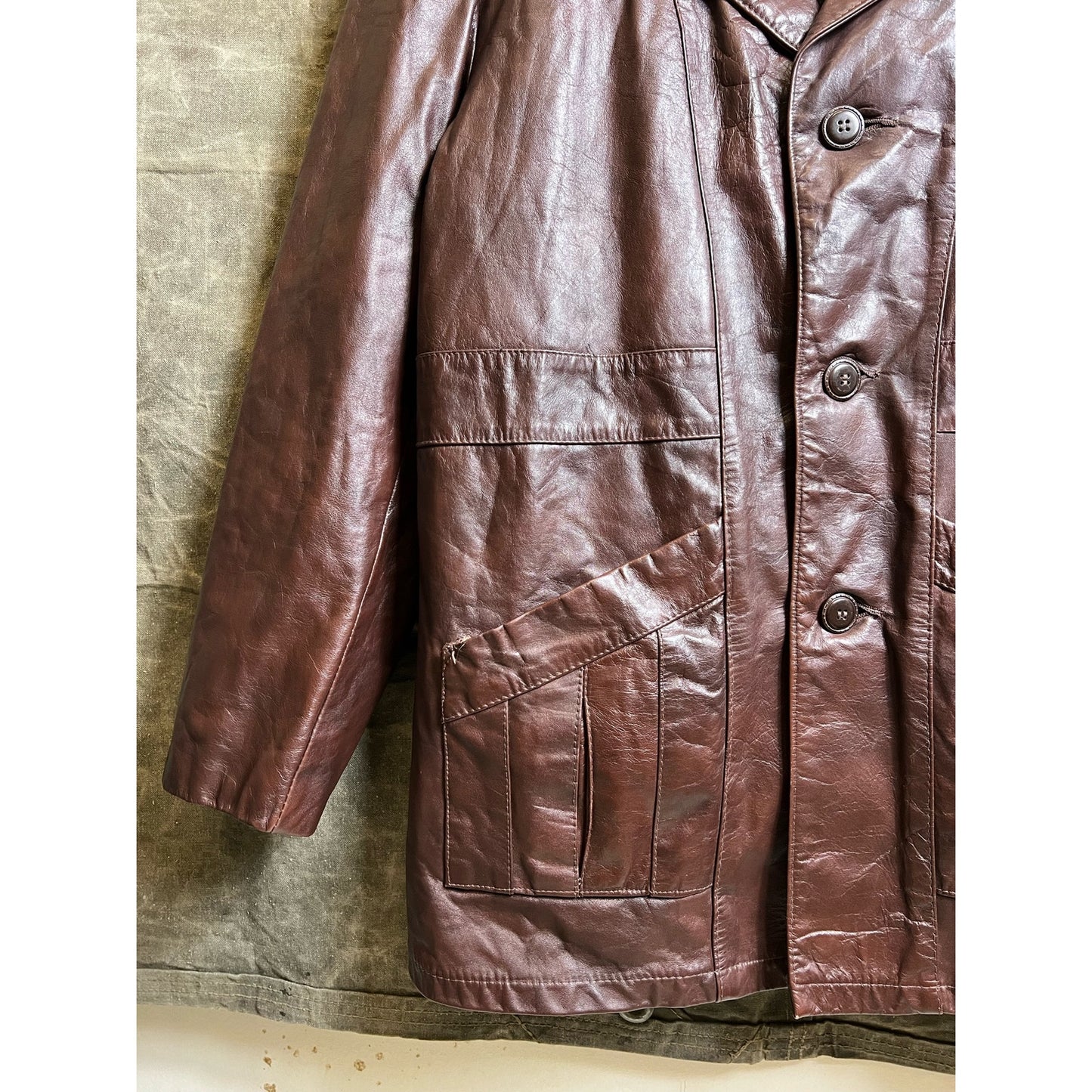 Vintage 1960s Sears Leather Shop Brown Lined Leather Trench Coat Jacket Large