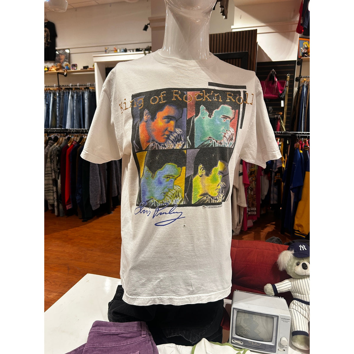1998 90's Elvis Presley King of Rock 'n Roll Retro Neon Graphic Tee Size Large VTG