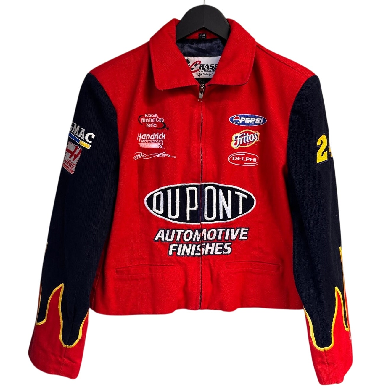 1990s NASCAR Dupont Dale 24 Flames Racing Jacket WOMENS Cropped Large