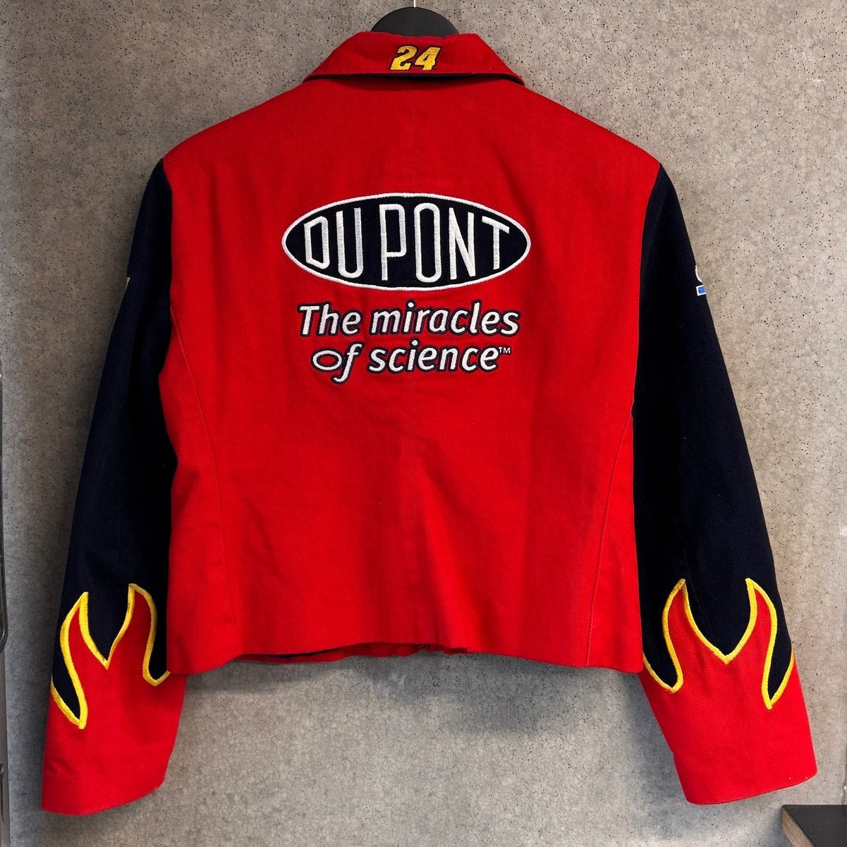 1990s NASCAR Dupont Dale 24 Flames Racing Jacket WOMENS Cropped Large