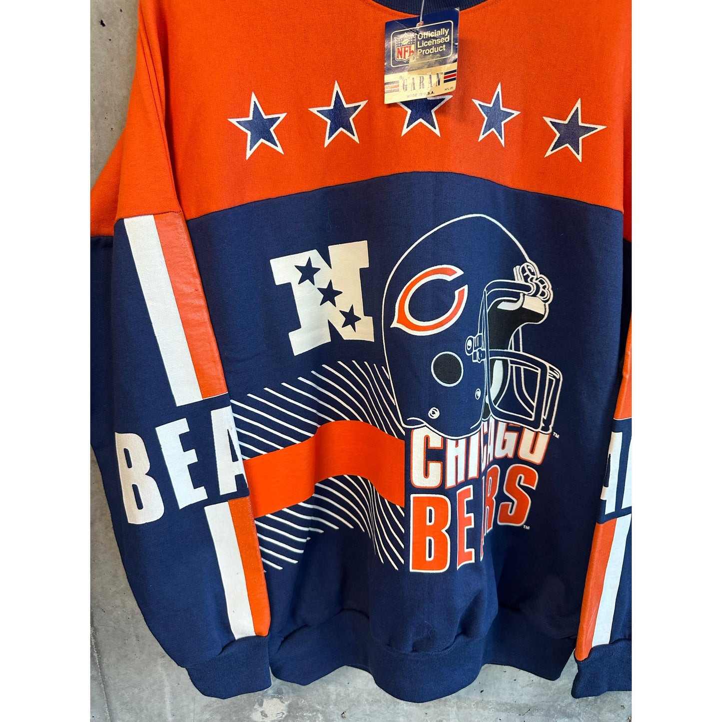 Vintage 1990s Chicago Bears Big Logo Graphic Crew Neck Sweat Shirt XL DEADSTOCK NWT